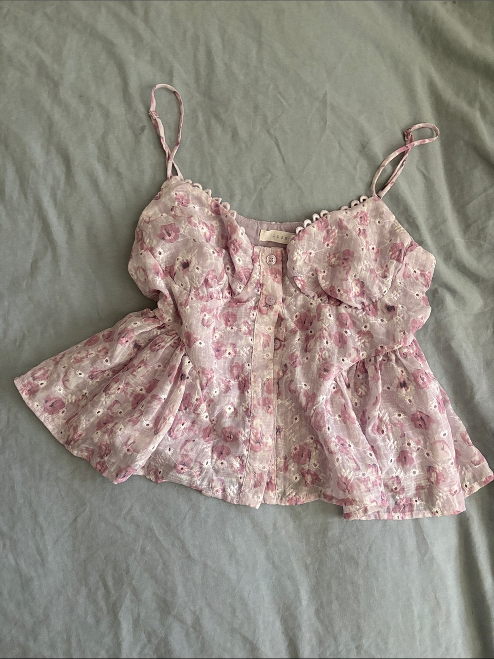 Lush Light Pink Floral Eyelet Peplum Cami